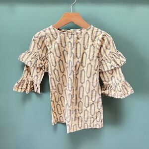 Kate Quinn Girls 4T Organic Cotton Ruffle Sleeve Botanical Print Button Back Top